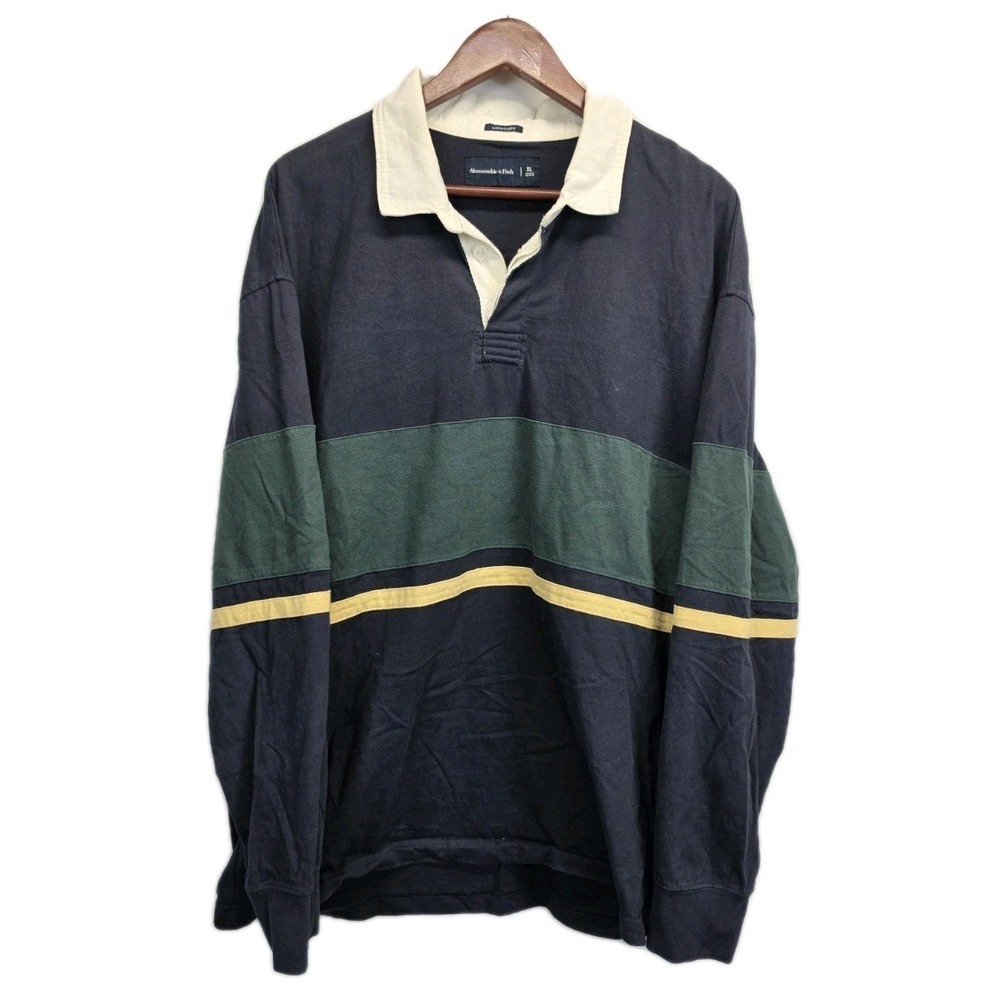 Y2K 90s Abercrombie & Fitch Rugby Shirt Men XL Green Blue Colorblock Preppy 3112